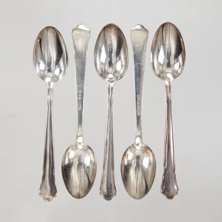 5 Kaffeskedar, 12cm, modell Chippendale, GAB år 1967,72,74, silver,  Vikt: 67 g