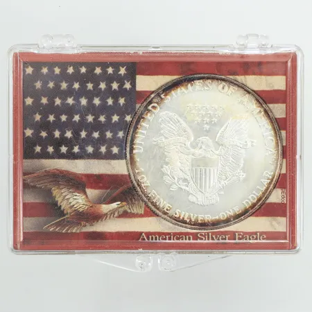 Mynt, Silver Eagle, One dollar, USA, Liberty in God We Trust, 2001, plastetui, 1 oz, 999/1000 silver  Vikt: 31,3 g