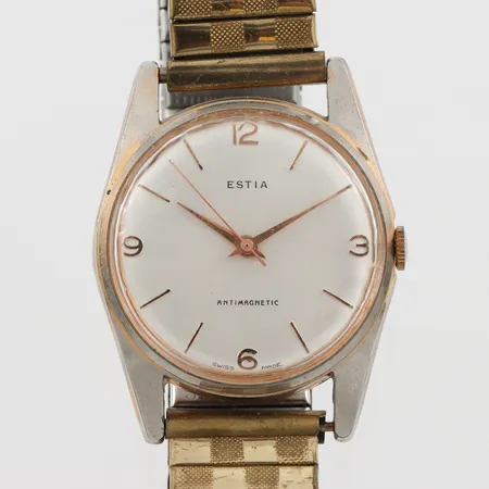 Herrur Estia, tickar igång men ej funktionstestad, diameter 33.6 mm, stål.