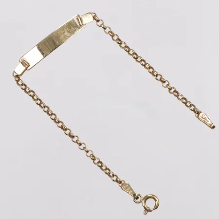 Barnarmband, platta, 13cm, bredd 2-4,4mm, 14K  Vikt: 1,3 g