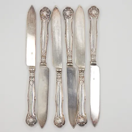 6 Knivar, snäckmodell, 18cm, Sheffield, silver, bruttovikt: 153g Vikt: 0 g