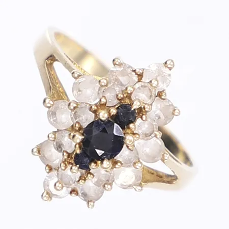 Ring med vita och blå stenar, stl 20, bredd 2-19mm, 14K, Bruttovikt: 5,2g 
