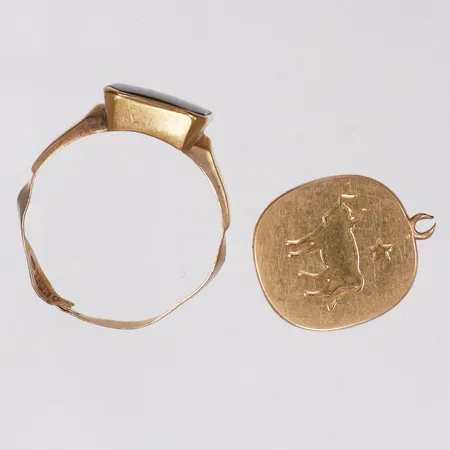 Diverse guld, ring, sten, hänge, defekta, 18K  Vikt: 4,2 g