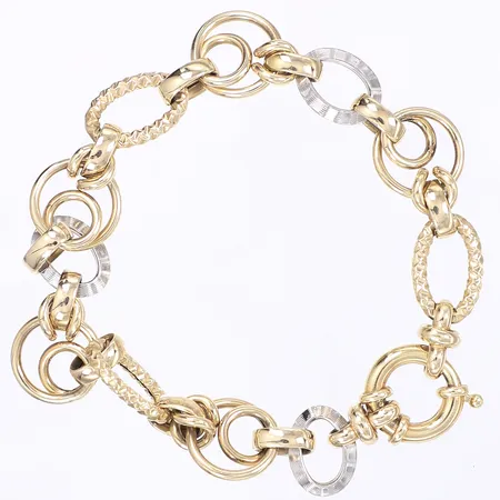 Armband, tvåfärgat, längd 19,5cm, bredd 10-12mm, 14K Vikt: 11,5 g
