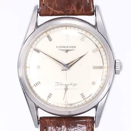 Herrur Longines Flagship, Ø35mm, manuell, cal 30L, boettnummer 6819.2.218, verknummer l1052689, ca 1950-tal, läderband ej original, tickar men ej testad för tidshållning, åldersbetingat slitage, repor, timvisaren något böjd