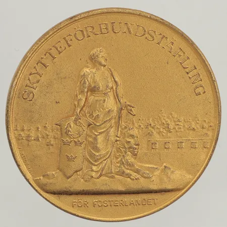 Medalj/brosch, Skytteförbundstävling, för försvaret, Ø36mm, Metallfabriks A/B C C Sporrong &, år 1970, silver Vikt: 22,6 g