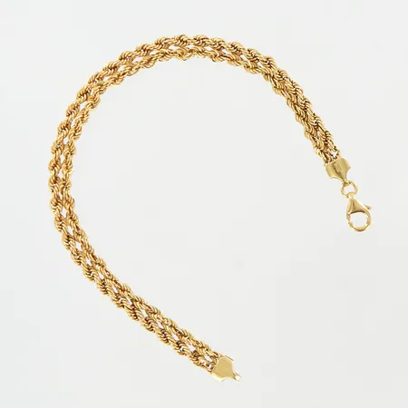Armband dubbelradigt, ca 19cm, bredd ca 7mm, defekt vid låsfäste, 18K Vikt: 5,3 g