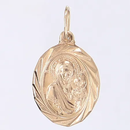 Hänge madonnabild, längd inkl ögla 30mm, bredd 18mm, 14K Vikt: 2,6 g