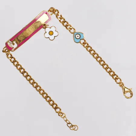 Barnarmband, platta, emalj, berlock, 14-15cm, 21K Vikt: 5 g