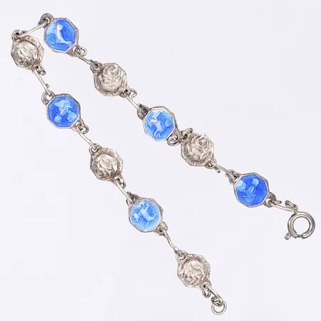 Armband med blå emalj, längd 16cm, bredd 1-8mm, bruksslitage, silver 830/1000 Vikt: 4,7 g