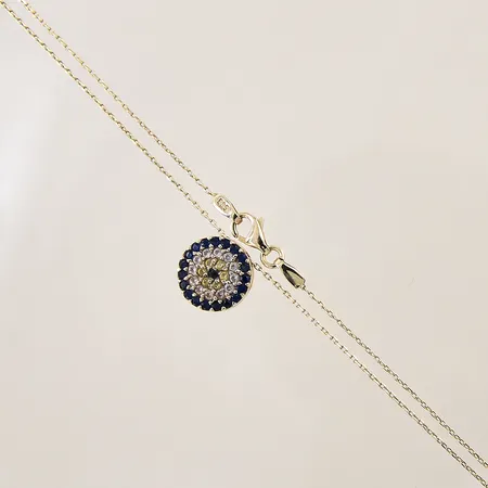 Collier Ankar med integrerat hänge med blå, vita samt gula stenar, längd 44cm, bredd 0,8-12mm, 14K  Vikt: 3,6 g