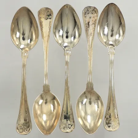 Fem kaffeskedar, längd 12cm, silver 830/1000 Vikt: 91,8 g