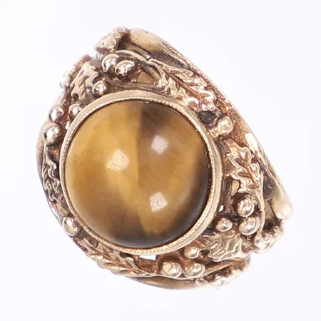 Ring med brun sten, stl 17, bredd 3-17mm, 14K Vikt: 8,3 g