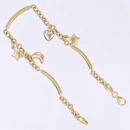 Armband med berlocker, 19cm, bredd 2,5mm, 18K Vikt: 6,3 g