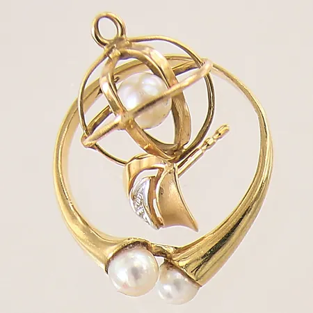 Guldsmycken, diamant ca 0,005ct, pärlor, udda, bucklor, 18K  Vikt: 4,3 g