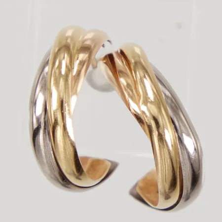 Ett par örhängen, Ø18,1mm, bredd 5,3mm, stopp saknas, ojämn/buckla, vitguld/gulguld, 18K,  Vikt: 2,1 g
