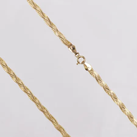 Collier, flätat, 43cm, bredd ca 3mm, 14K  Vikt: 4,6 g