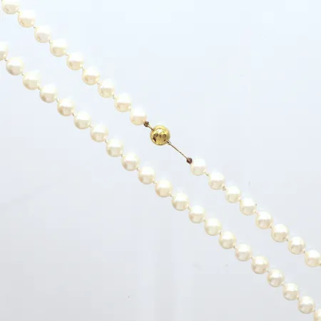 Pärlcollier odlade saltvattenpärlor, ca: 6,4mm, längd 38,5cm guldlås, 18k Vikt: 0 g