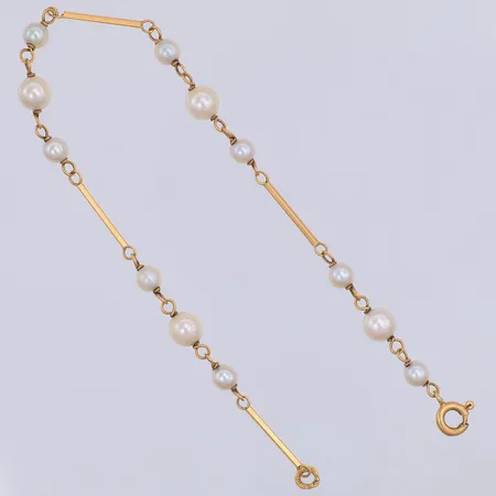 Armband, odlade saltvattenpärlor Ø4/6mm, stavlänk, 18,8cm, Åges, 18K Vikt: 3,1 g