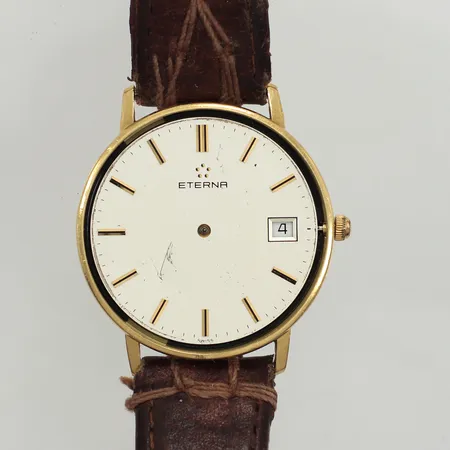 Armbandsur Eterna, 18K, Ø33mm, defekt, läderarmband