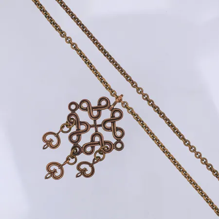 Collier, Kalevala, ca 79cm utan lås, hänge Karelska flätan, 65mm, brons