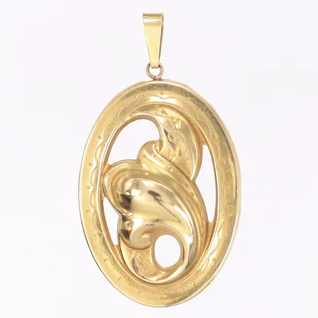 Hänge med genombruten dekor, längd inkl ögla 45mm, bredd 27mm, 18K Vikt: 3,2 g