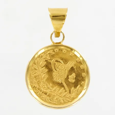 Hänge med mynt, ca 27mm, ram i 14K, mynt i 22K, bruttovikt: 3,5 gram