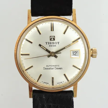 Armbandsur Tissot Seastar-Seven, 18K, Ø33mm, automat, datum, gravyr, slitet läderarmband, inga övriga tillbehör