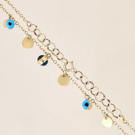 Kedja med integrerade berlocker, ställbar längd 31-33,5cm, bredd 2mm, 14K  Vikt: 5,8 g