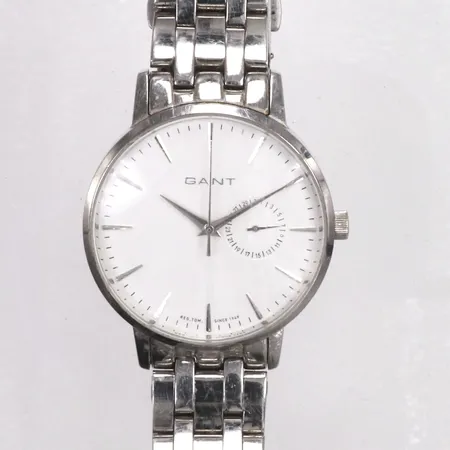 Herrur, Gant Precious Time, Ø38mm, quartz, stål, datum, stållänk, viklås, repigt glas, slitage på boett och länk, inga tillbehör