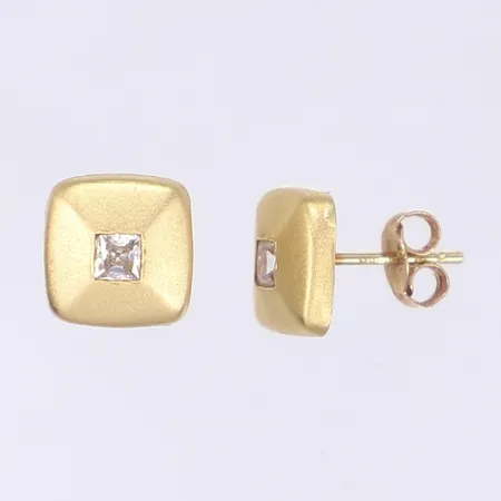 Ett par örhängen med vita stenar, Ø8mm, 18K Vikt: 1,2 g