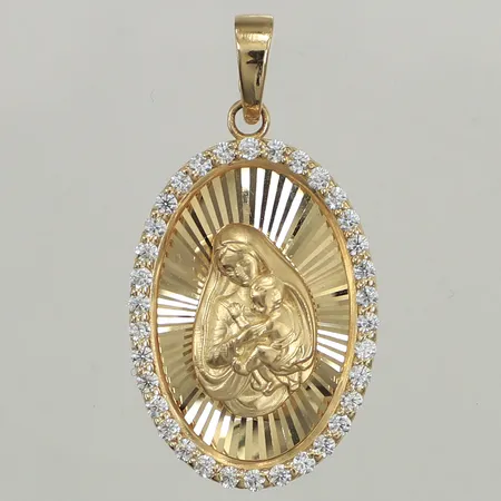 Hänge, jungfru Maria, vita stenar, längd 34mm, bredd 17,8mm, 14K Vikt: 3,4 g