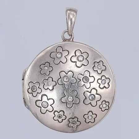 Hänge/medaljong, vita stenar, 34mm, Svedbom, 925/1000 silver Vikt: 10 g