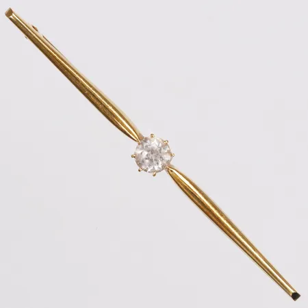 Brosch med vit sten, längd 2-6,1mm, bredd 60mm, Guldvaruaktiebolaget G. Dahlgren & Co Ab, år 1930, 18K Vikt: 2,2 g