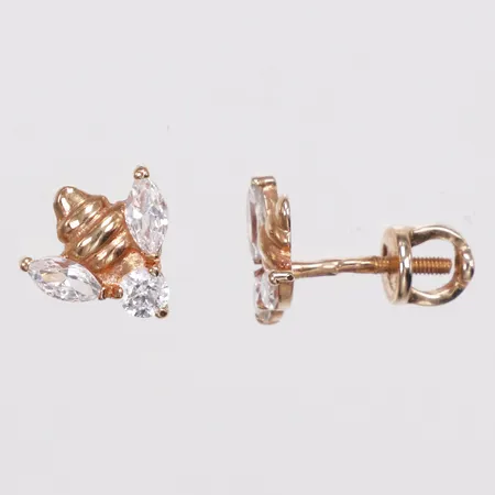 Ett par örhängen, bi, vita stenar, längd 10mm, bredd 9,6mm, roséguld, skruvlås, 14K Vikt: 1,9 g