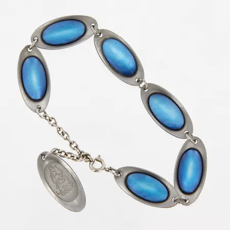 Armband med blå stenar, 18-22cm, bredd: 12,5mm, Tenn Vikt: 15,3 g
