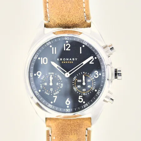 Herrur Kronaby, stål, quartz, ref-nr: A1000-2915, serie-nr: 1809F03792, Ø41mm, läderband med slitage, safirglas, box, manual, batteribyte krävs, inga övriga tillbehör