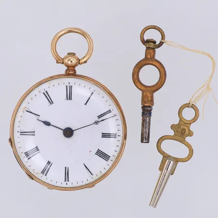 Fickur, Ø35mm, uppdragarnyckel finns, 14K. Bruttovikt 36g Vikt: 36 g