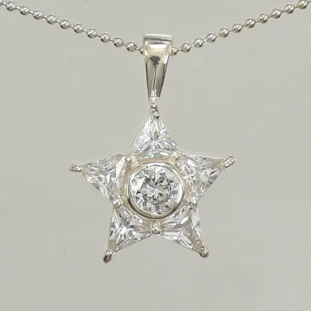 Kedja Kullänk, längd 45cm, bredd 1mm, hänge stjärna, vita stenart, längd 24mm, bredd 17,9mm, silver 925/1000 Vikt: 5,5 g