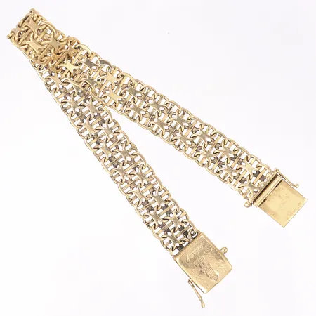 Armband X-länk med stav, kistlås, längd 19,5cm, bredd 11mm, gravyr, 18K Vikt: 24,1 g