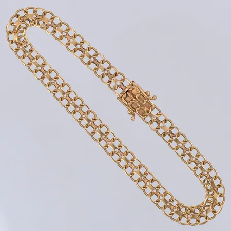 Armband, X-länk, 19,3cm, bredd 6mm, Alliansguld, 1973, slitet, 18K Vikt: 7,3 g