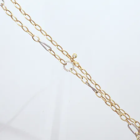 Collier tvåfärgat, längd 48,5cm, bredd 6,1mm, små vita stenar,14K Vikt: 6,8 g