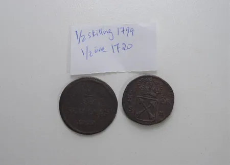 1/2skilling år1799/1/2öre år 1720, 43078:3/mars2023 Vikt: 0 g