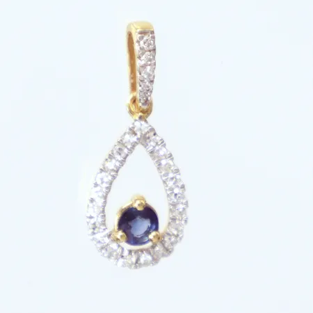 Hänge, längd 17mm, bredd 7mm, blå sten, diamanter 21x ca. 0,005ct, 18K Vikt: 0,6 g