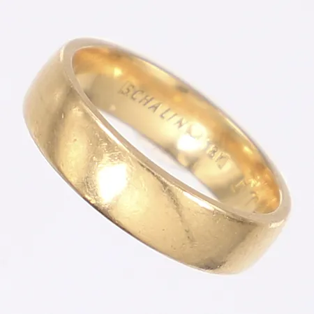 Ring, slät, stl 16¼, bredd 5mm, gravyr, repig, 18K Vikt: 5,4 g