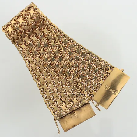 Armband X-länk, längd ca 19,5cm, bredd 30,2mm, Hellström & Åhrling Ab, år 1968, trögt lås, 18K  Vikt: 99,5 g