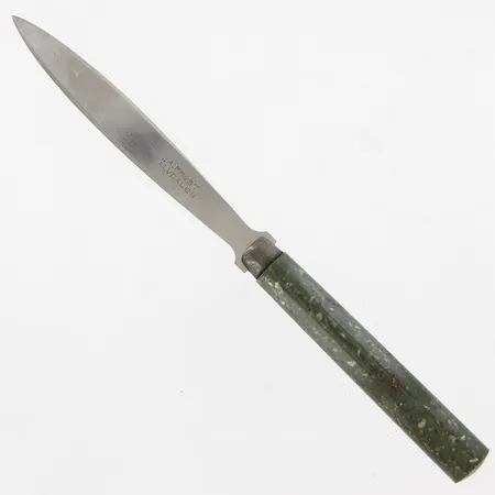 Brevkniv, med skaft i porfyr, märkt A.Frost, Älvdalen, blad i rostfritt stål, ca 18,5cm, repor och småhack på bladet Vikt: 0 g