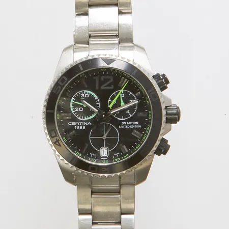 Herrur Certina DS Action Limited Edition Stjärnurmakarna, stål, quartz, 42,5cm, refnr: C013417 A SW1, nr: 494/500, Serienr: 11BC1233287, safirglas, datum, chronograph, stållänk, viklås, repig boett samt länkar, inga tillbehör. 