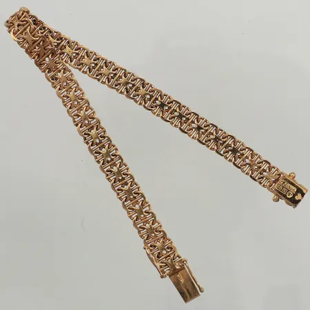 Armband X-länk, längd 18,5cm, bredd 6,8mm, Guldkedjan Ab, år 1963, 18K  Vikt: 14,5 g