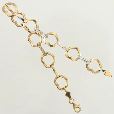 Armband med hjärtan och vita stenar, längd 19cm, bredd 10,5mm, tvåfärgat, 18K  Vikt: 7,5 g